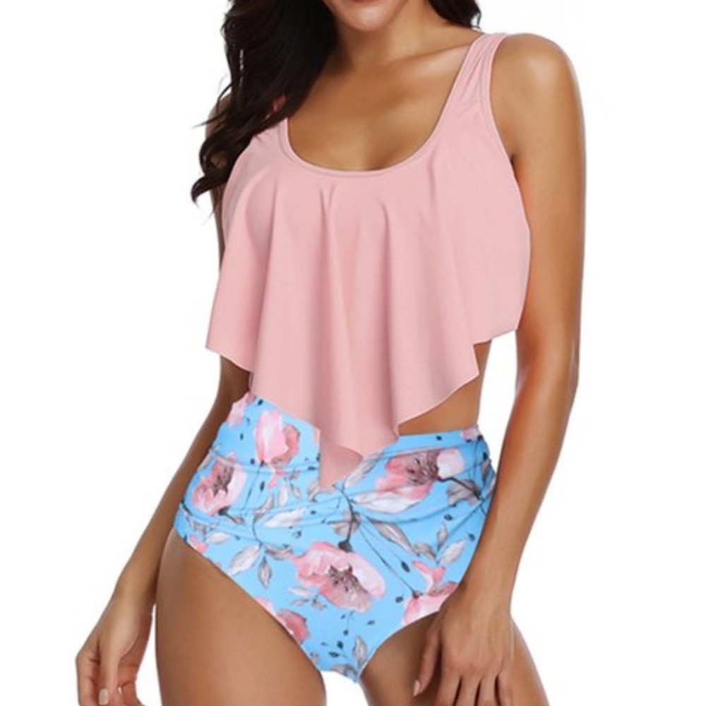 NWT Floral/Pink High Waisted Bathingsuit Set